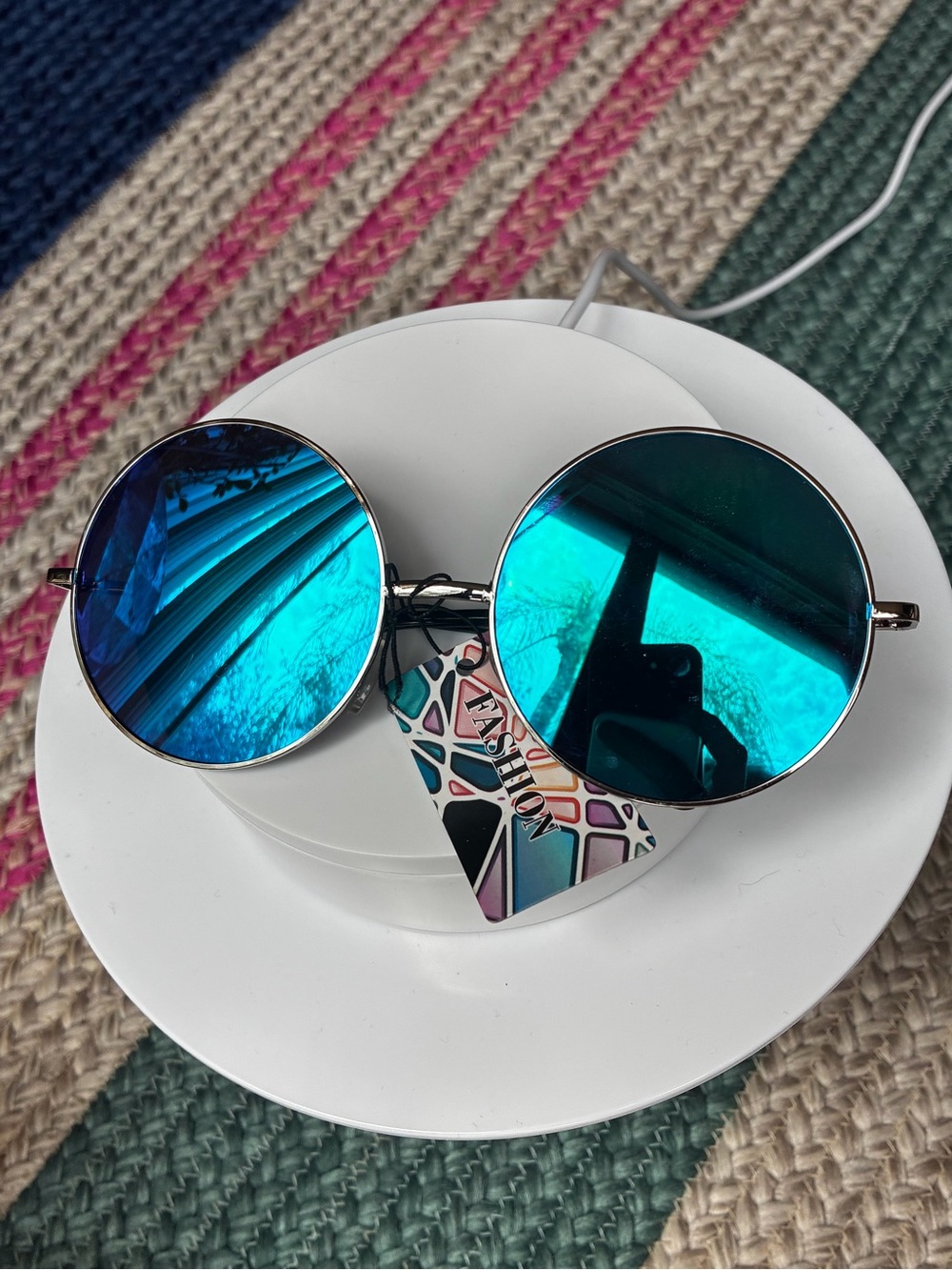 Iridescent Round Mirrored Sunglasses - Blue/Purple Lenses - Picture 3 of 5